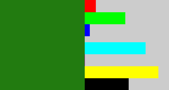 Hex color #227b10 - tree green