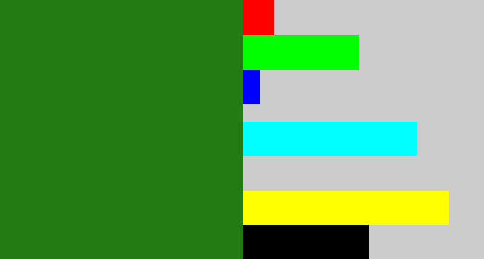 Hex color #227b13 - tree green