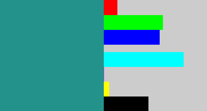 Hex color #22928a - blue/green