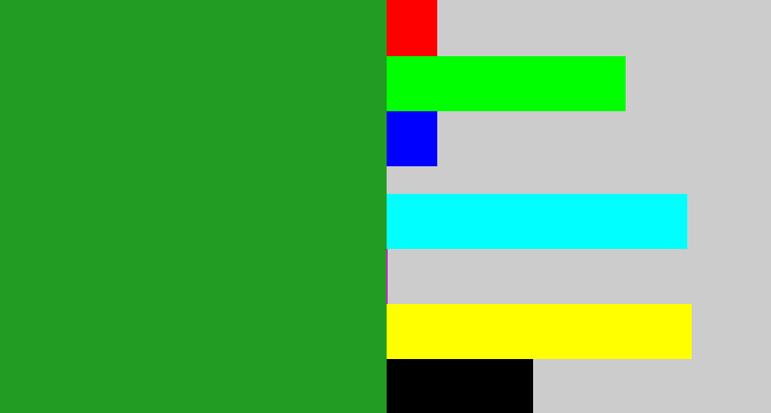 Hex color #229d21 - green