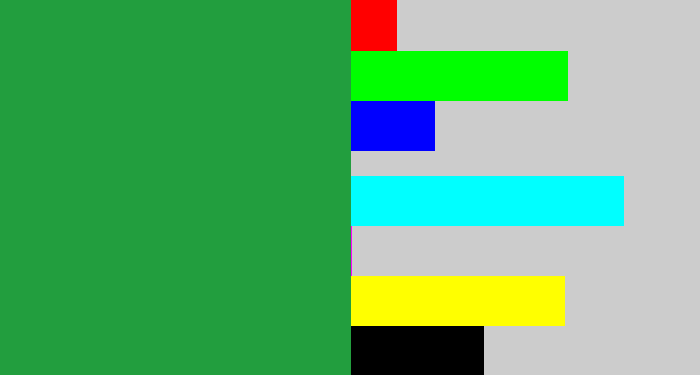 Hex color #229e3e - medium green