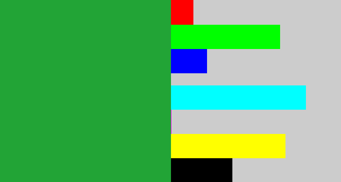 Hex color #22a436 - medium green