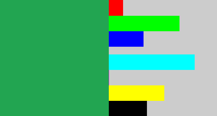 Hex color #22a551 - medium green