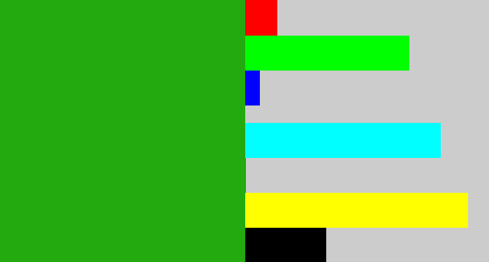 Hex color #22aa0f - green