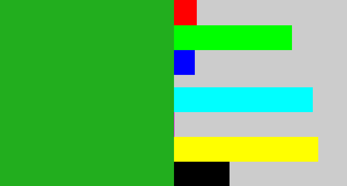 Hex color #22ae1e - green