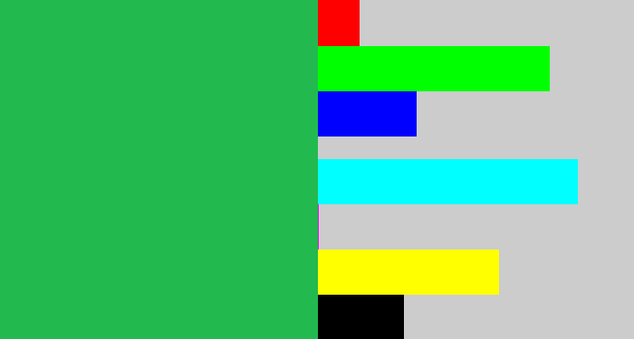 Hex color #22b94f - medium green