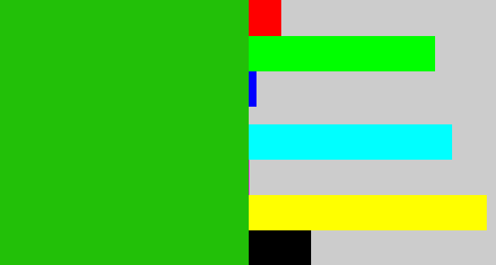 Hex color #22c008 - green