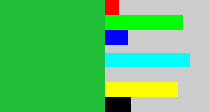 Hex color #22c039 - medium green