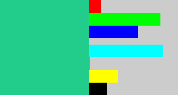 Hex color #22cc8b - greenblue