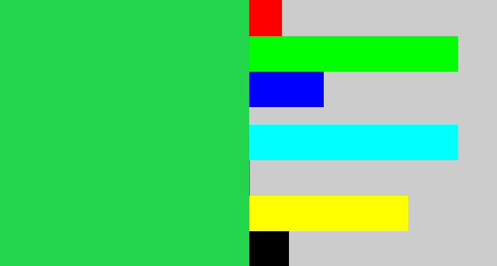 Hex color #22d54d - shamrock green
