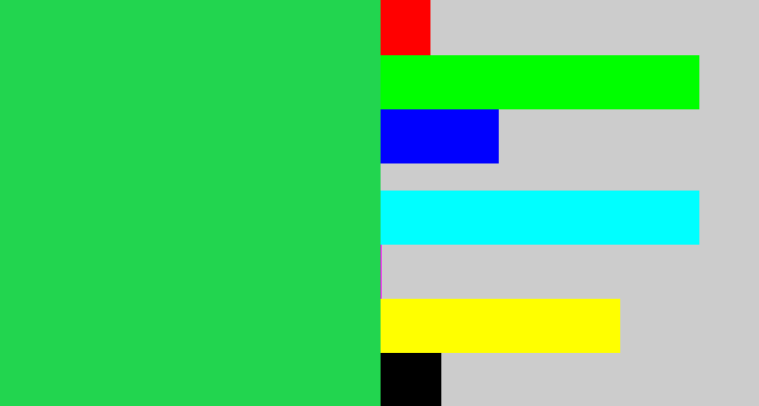 Hex color #22d54f - algae green