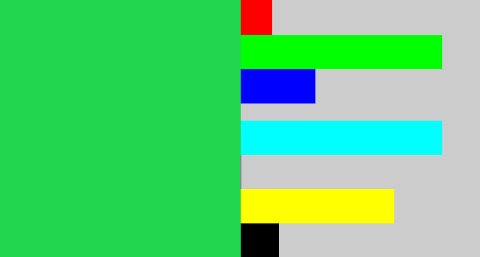 Hex color #22d74e - algae green