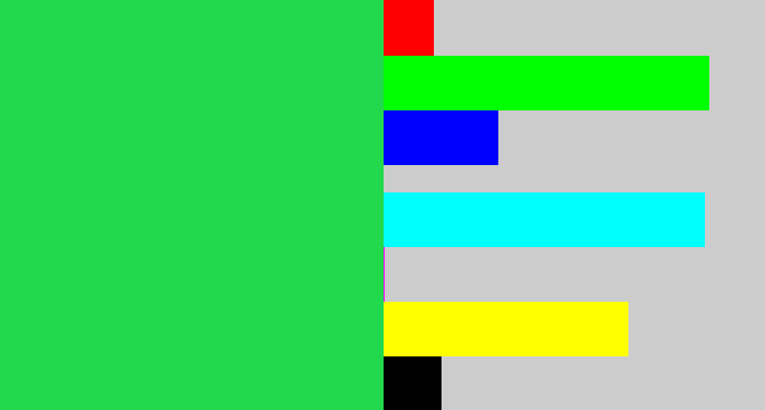 Hex color #22d84d - shamrock green