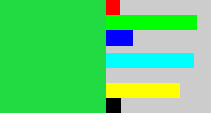 Hex color #22db42 - bright light green