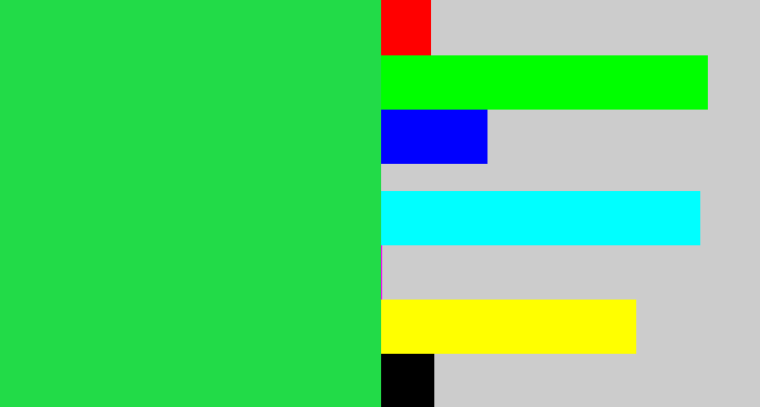 Hex color #22db48 - bright light green