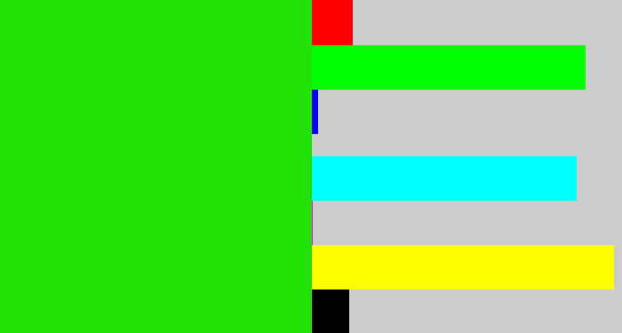 Hex color #22e106 - vivid green