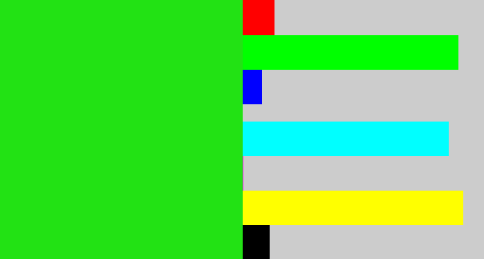 Hex color #22e214 - vivid green
