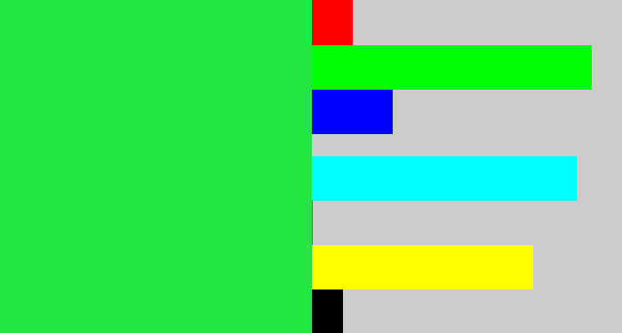 Hex color #22e642 - bright light green