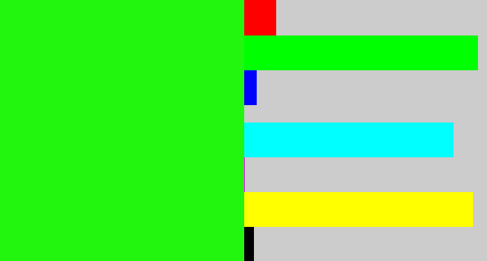 Hex color #22f50e - electric green
