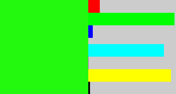 Hex color #22f90e - electric green