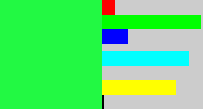 Hex color #22f943 - bright light green