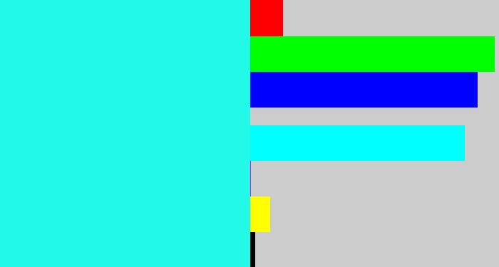 Hex color #22fae7 - bright light blue