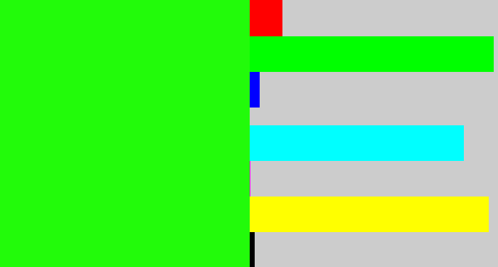 Hex color #22fb0a - electric green