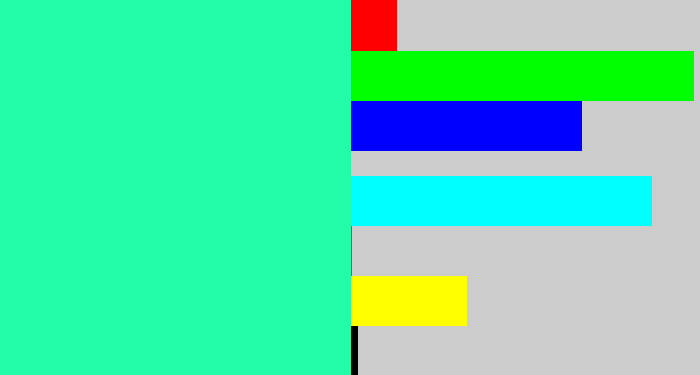 Hex color #22fba8 - greenish cyan