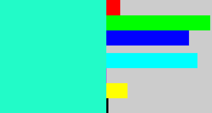 Hex color #22fbc8 - greenish cyan