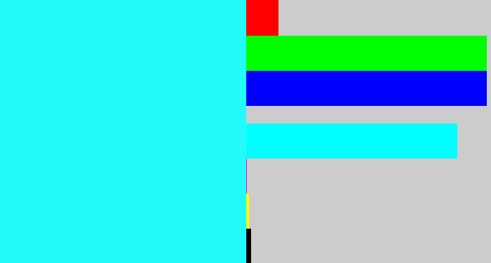 Hex color #22fbf9 - bright light blue
