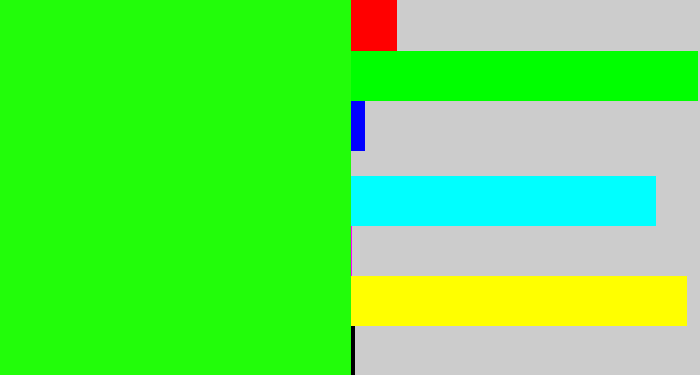 Hex color #22fd0a - electric green