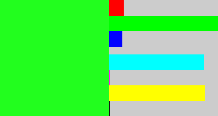 Hex color #22fe1e - radioactive green