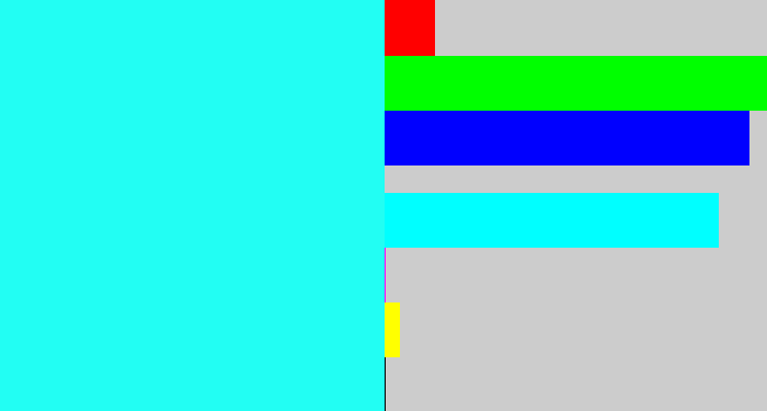 Hex color #22fef3 - bright light blue