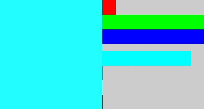 Hex color #22feff - bright light blue