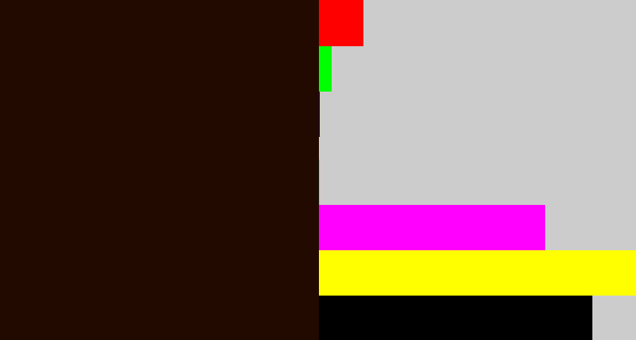 Hex color #230a00 - very dark brown