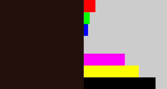 Hex color #23120c - very dark brown