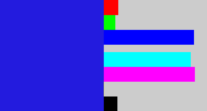 Hex color #231bde - ultramarine blue
