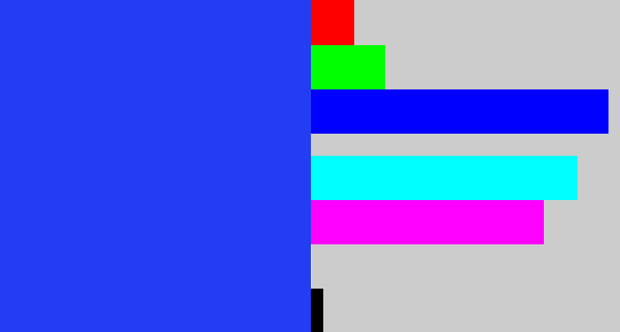 Hex color #233df5 - vivid blue