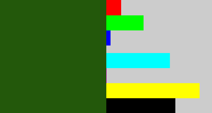 Hex color #23580b - navy green