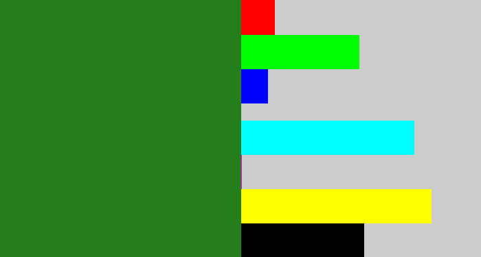 Hex color #237e1b - tree green
