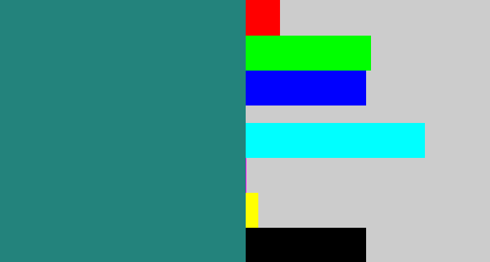 Hex color #23837c - blue green