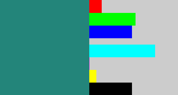 Hex color #23857a - blue green