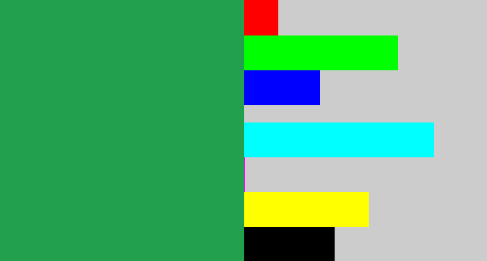 Hex color #23a04e - medium green