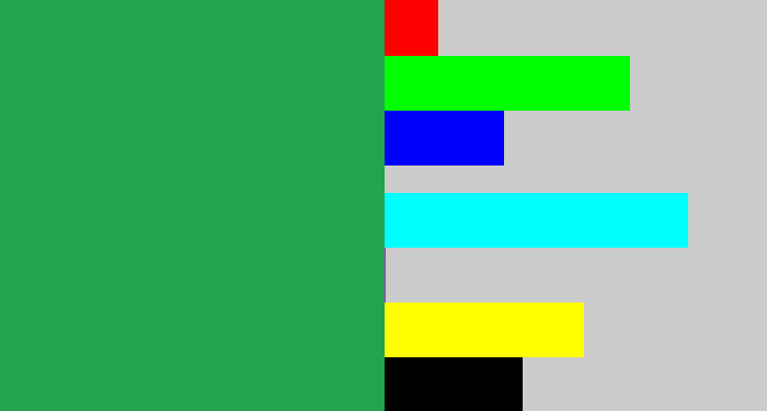 Hex color #23a34f - medium green