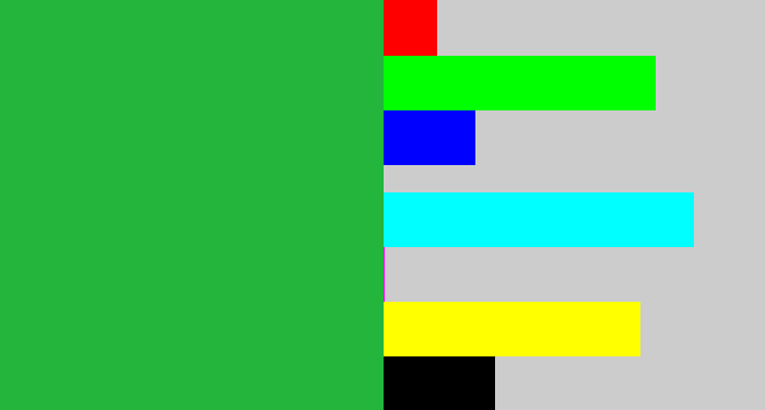 Hex color #23b53c - medium green