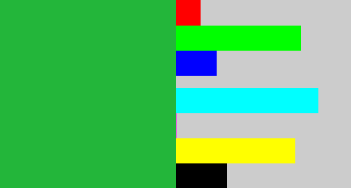 Hex color #23b63a - medium green
