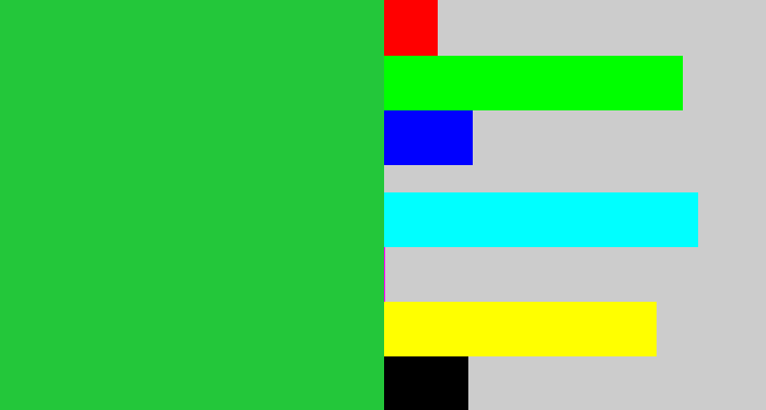 Hex color #23c73a - medium green