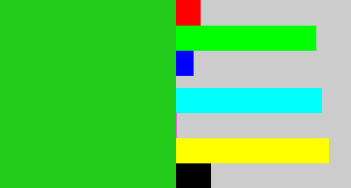 Hex color #23cc1a - green