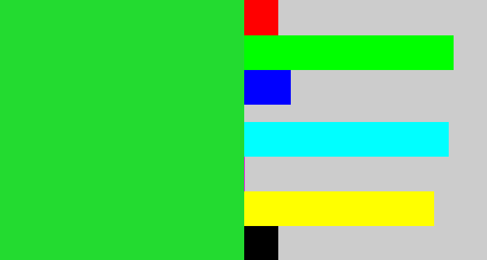 Hex color #23db30 - radioactive green