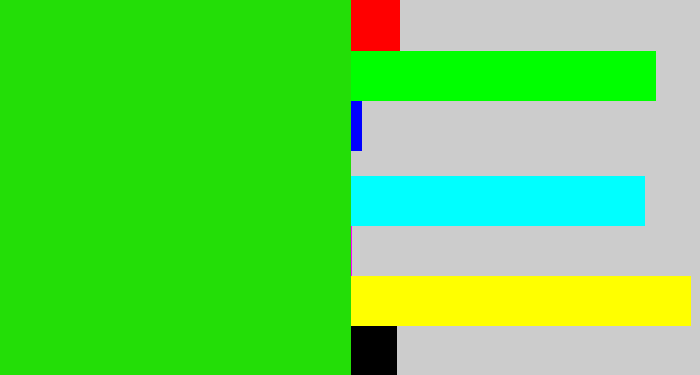 Hex color #23de07 - vivid green